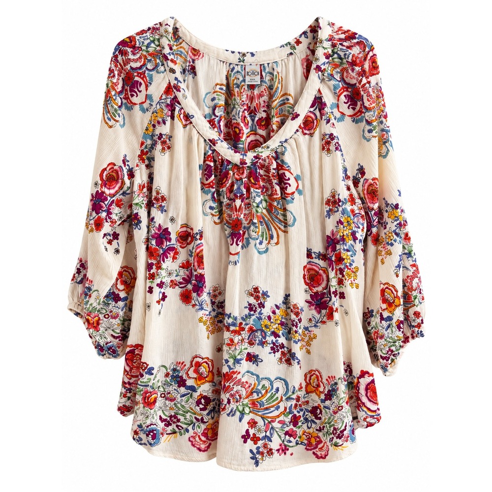 Bila Women's XXL Floral Boho Peasant Blouse Long Sleeve Cottagecore